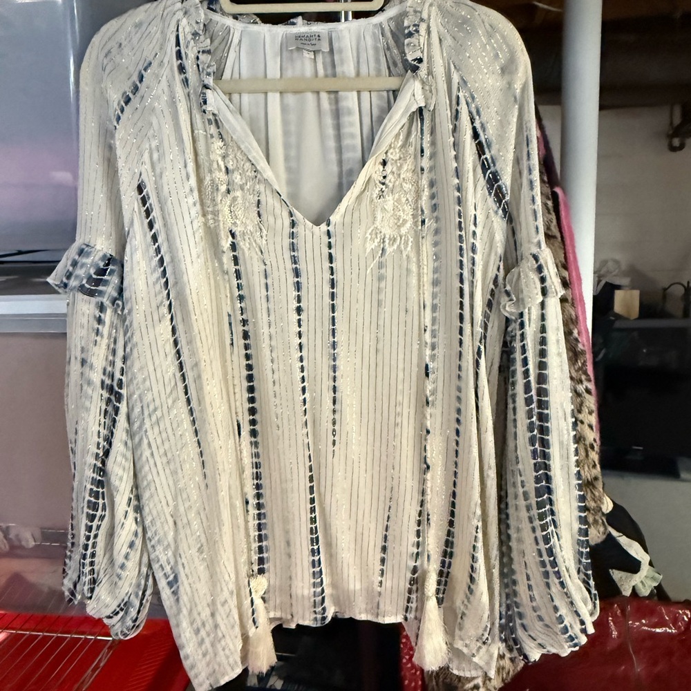 HEMANT & NANDITA White and Blue Tie Dye Blouse